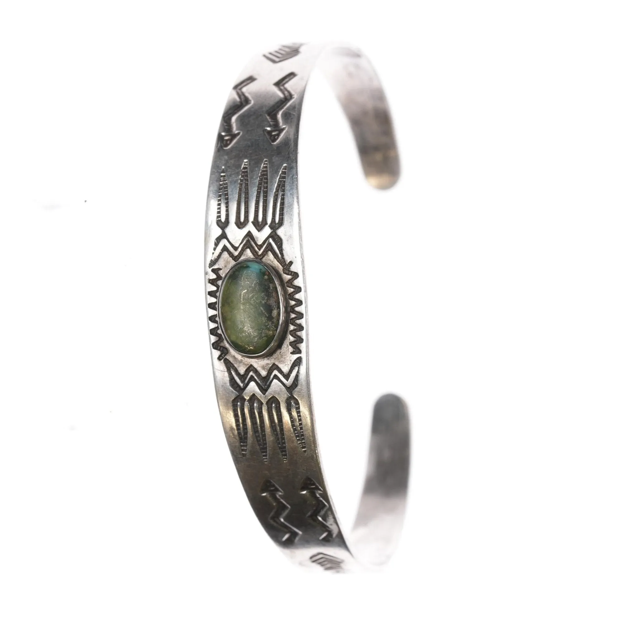 6.375" 30's-40's Fred Harvey sterling and turquoise cuff bracelet