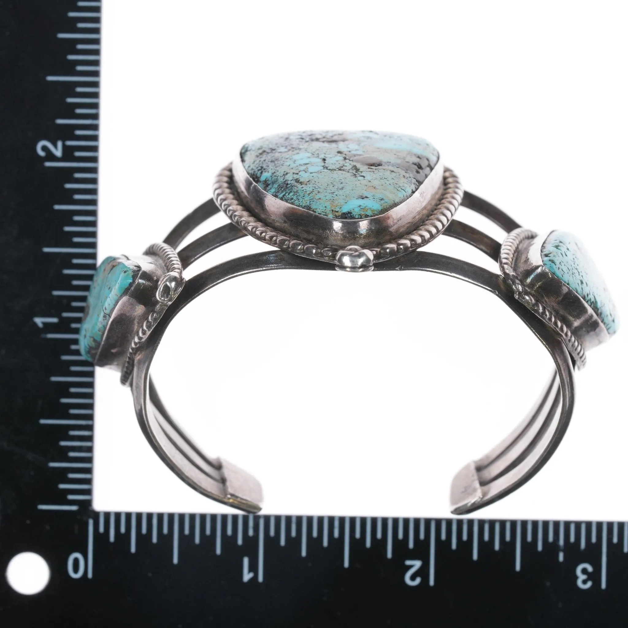 6.375" Vintage Native American silver cuff bracelet with turquoise hallmarked