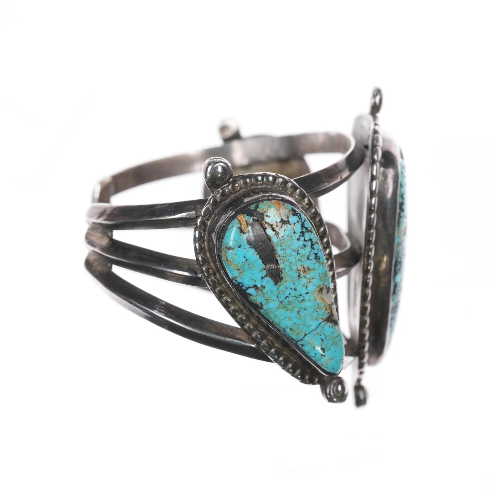 6.375" Vintage Native American silver cuff bracelet with turquoise hallmarked