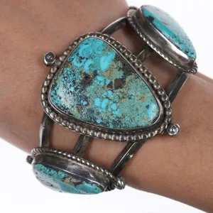 6.375" Vintage Native American silver cuff bracelet with turquoise hallmarked