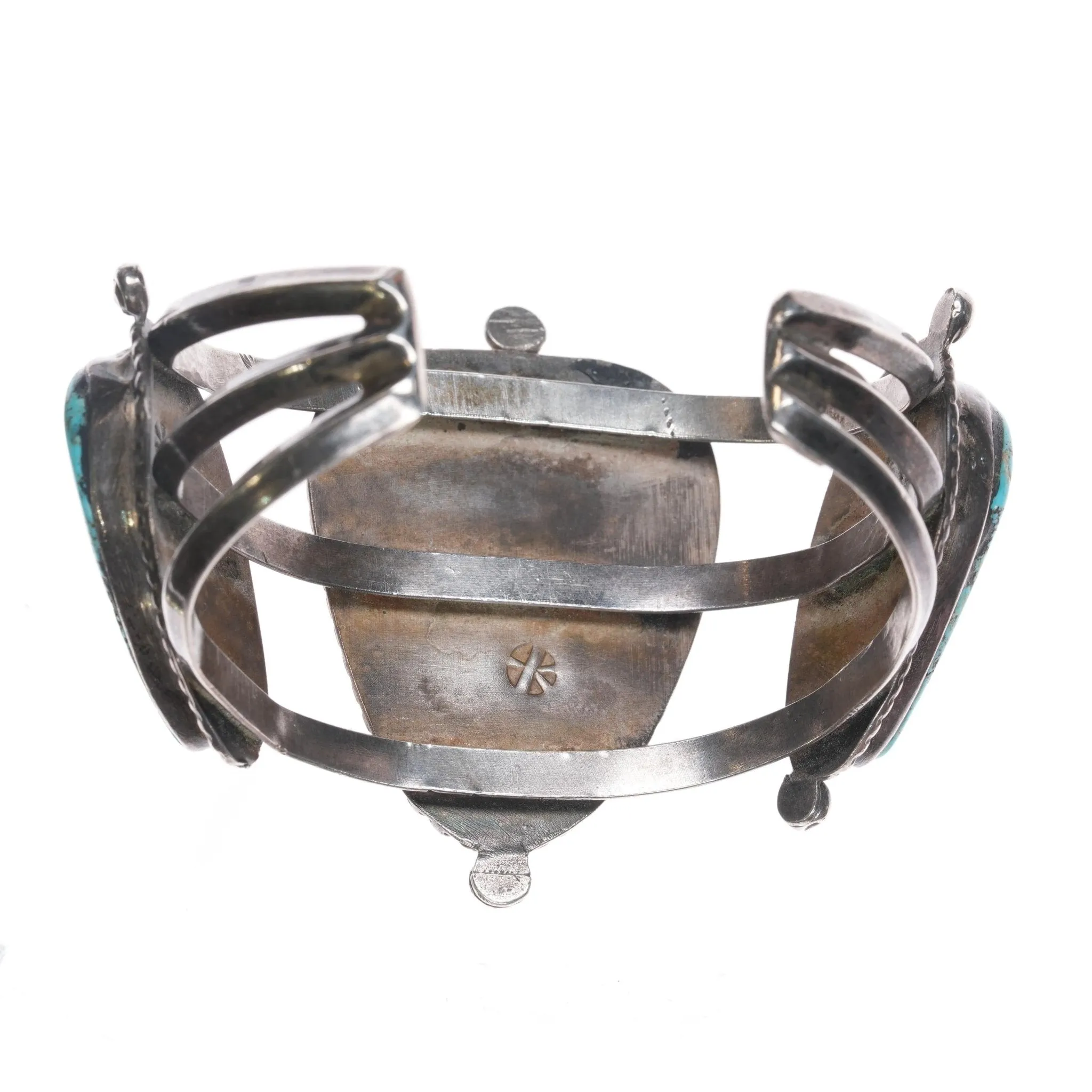 6.375" Vintage Native American silver cuff bracelet with turquoise hallmarked