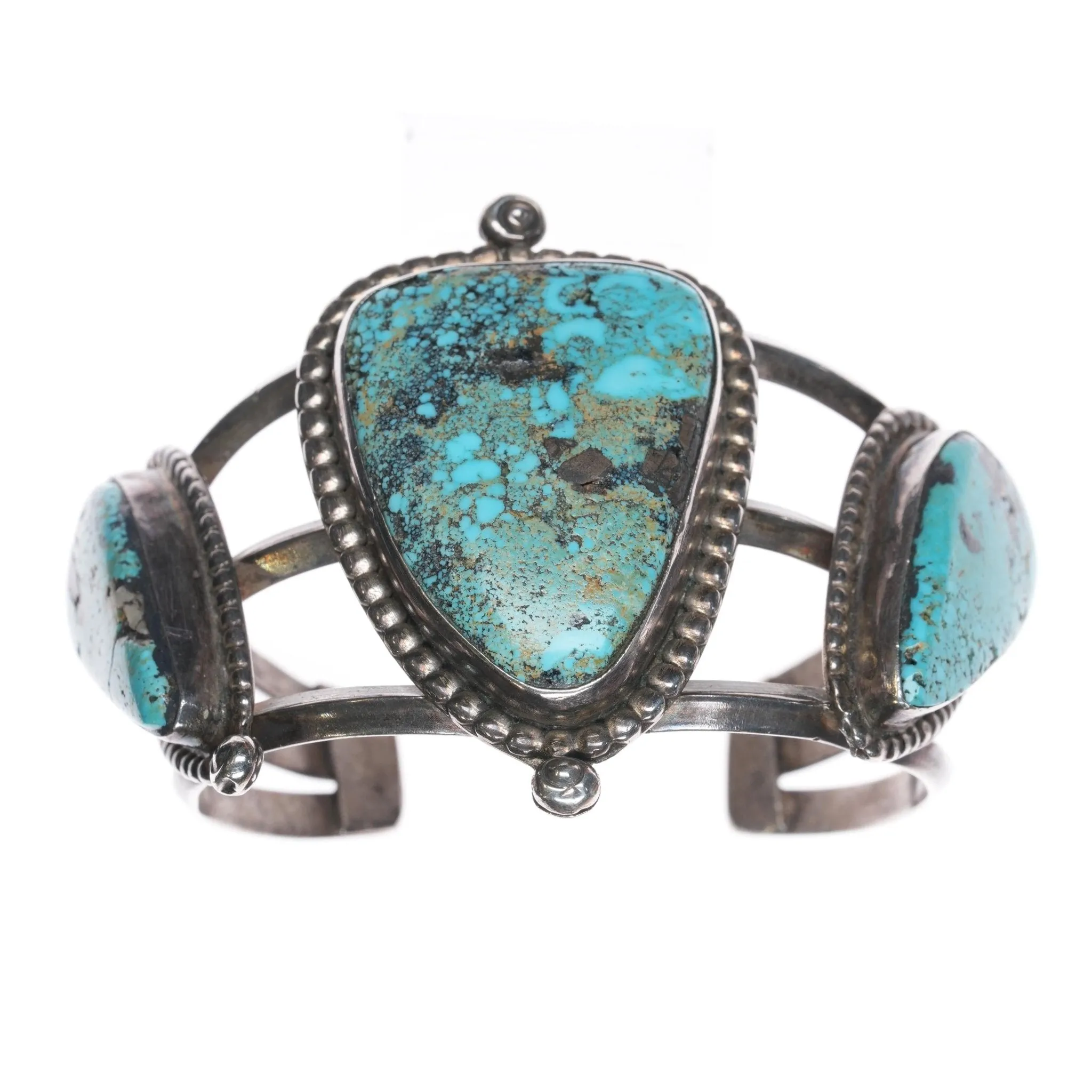 6.375" Vintage Native American silver cuff bracelet with turquoise hallmarked