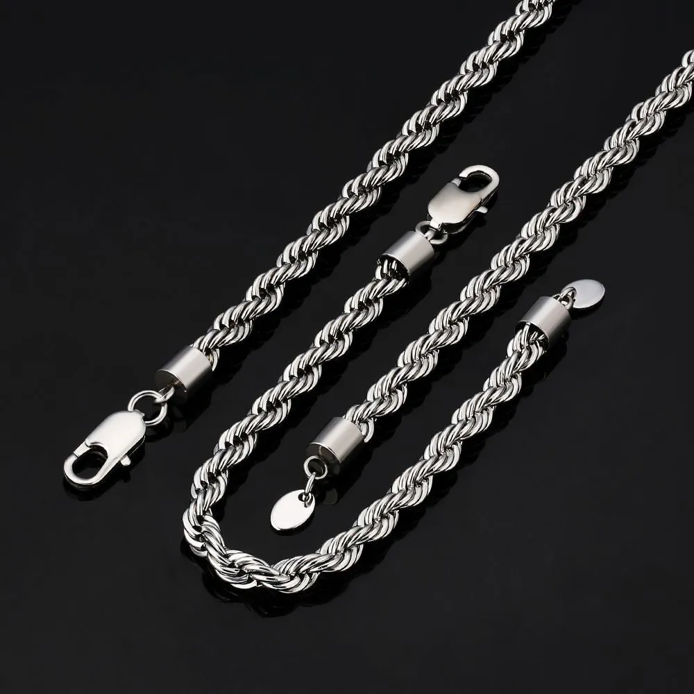 6mm Mens Rope Chain and Bracelet Set in 18K Gold/White Gold KRKC