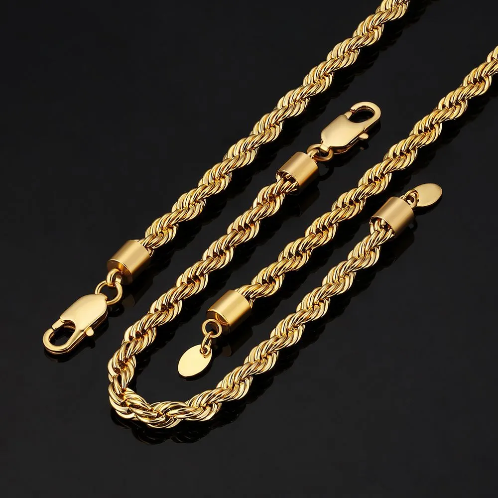6mm Mens Rope Chain and Bracelet Set in 18K Gold/White Gold KRKC
