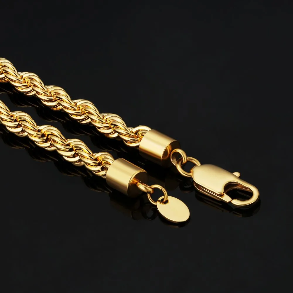 6mm Mens Rope Chain and Bracelet Set in 18K Gold/White Gold KRKC
