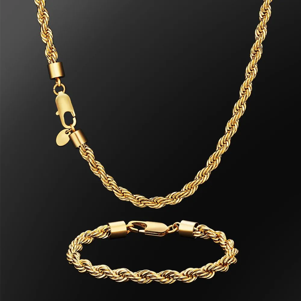6mm Mens Rope Chain and Bracelet Set in 18K Gold/White Gold KRKC