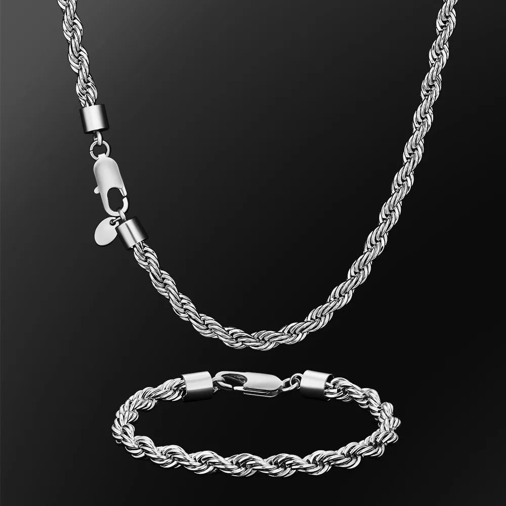 6mm Mens Rope Chain and Bracelet Set in 18K Gold/White Gold KRKC