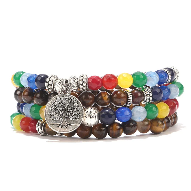 7 Chakra 108 Mala Natural Stone Beads Tree of Life Charm Bracelet