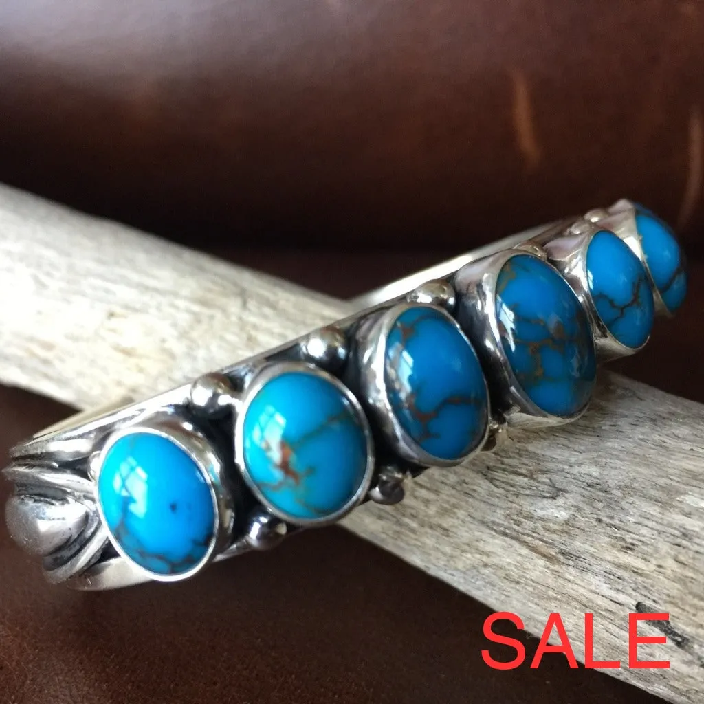 7 Cluster Egyptian Turquoise Bangle Bracelet Signed Renowned Mark Yazzie
