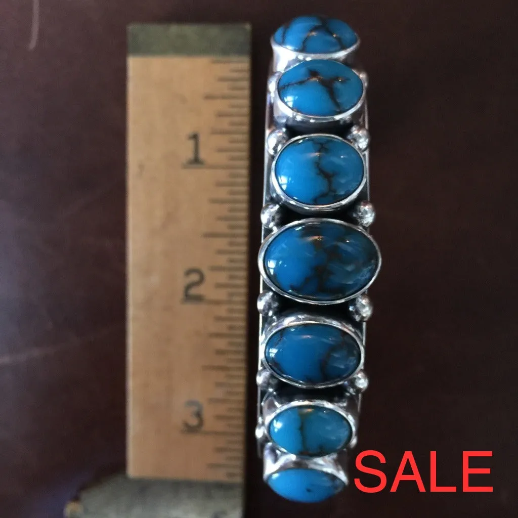 7 Cluster Egyptian Turquoise Bangle Bracelet Signed Renowned Mark Yazzie