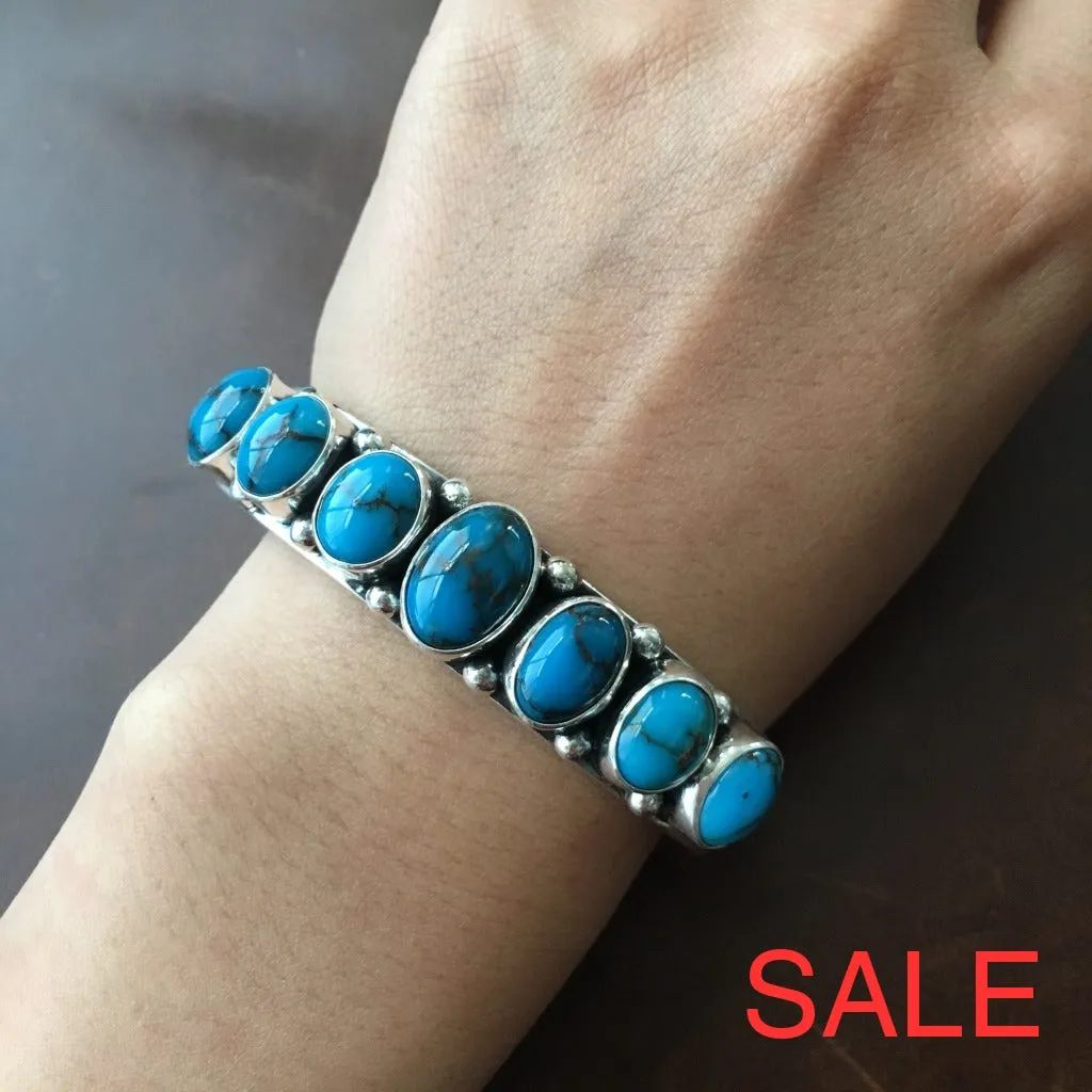 7 Cluster Egyptian Turquoise Bangle Bracelet Signed Renowned Mark Yazzie