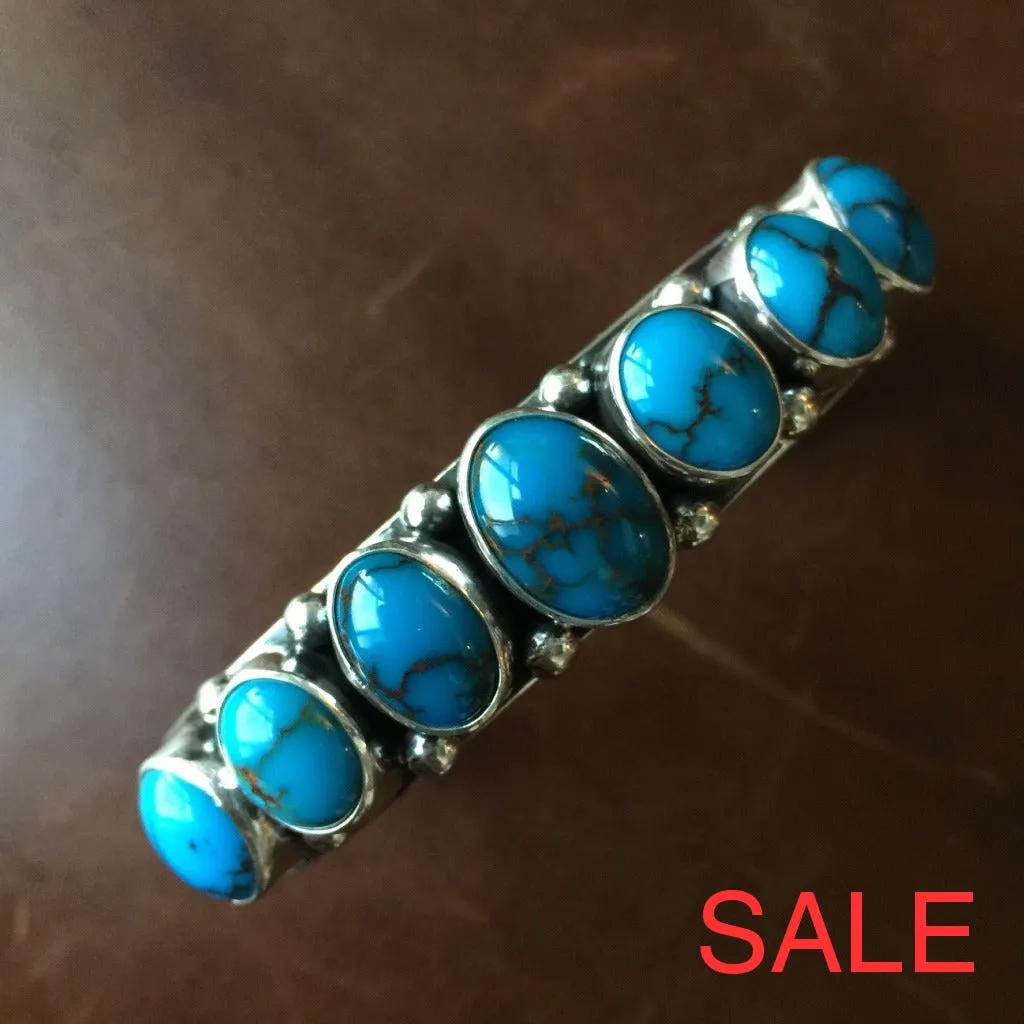 7 Cluster Egyptian Turquoise Bangle Bracelet Signed Renowned Mark Yazzie