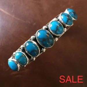 7 Cluster Egyptian Turquoise Bangle Bracelet Signed Renowned Mark Yazzie