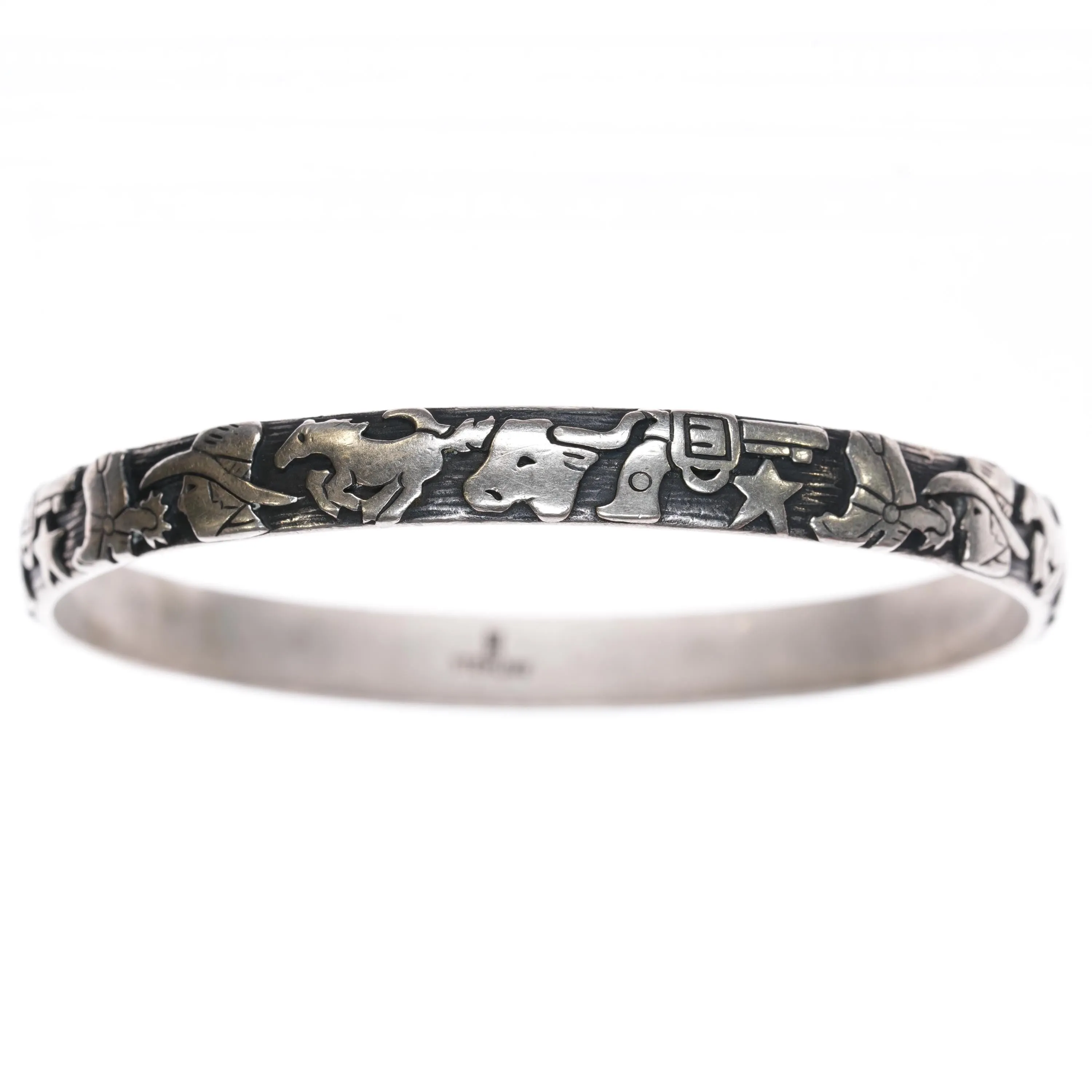 7.625" Retired James Avery Sterling Texas Boots Cowboy wild horse bangle bracelet