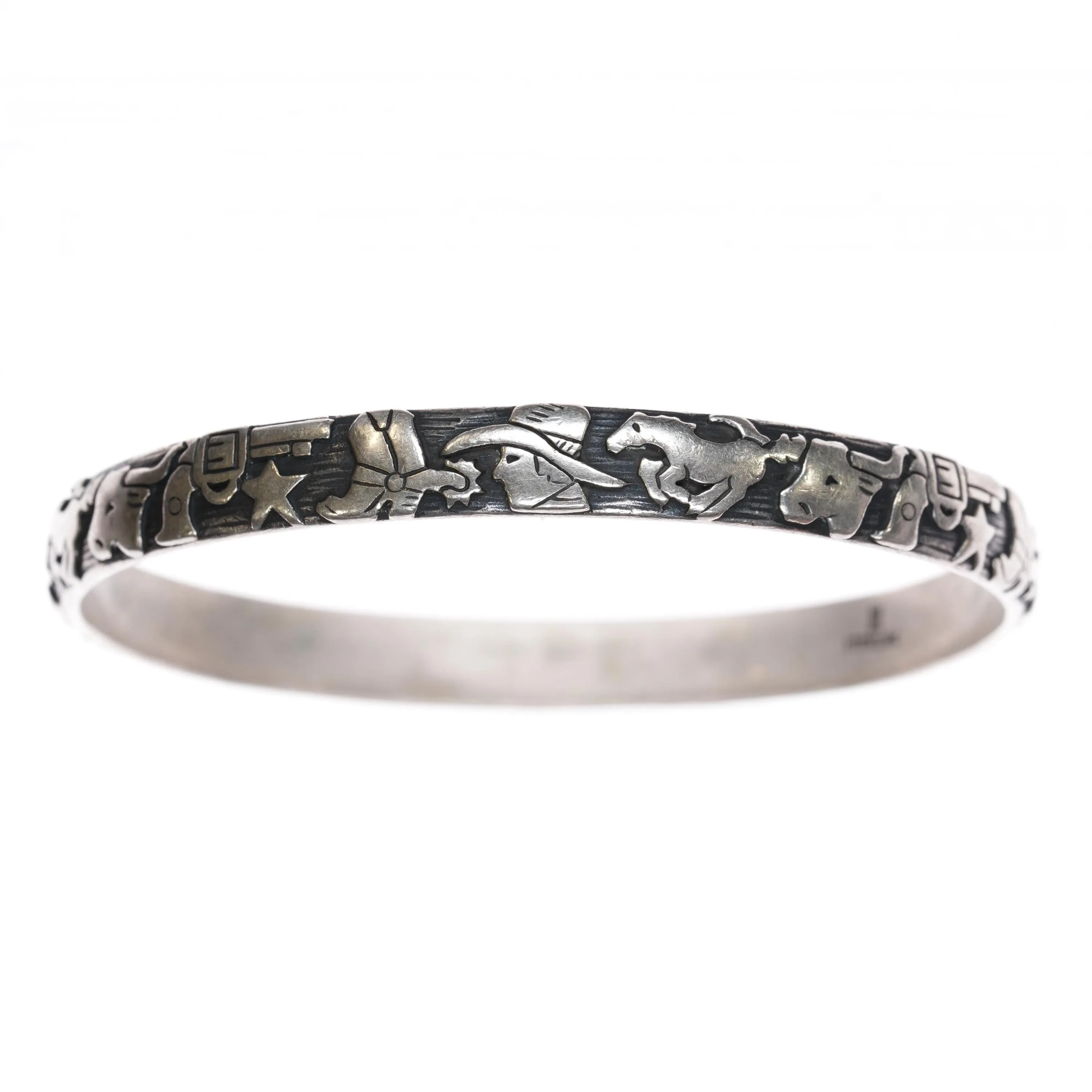 7.625" Retired James Avery Sterling Texas Boots Cowboy wild horse bangle bracelet