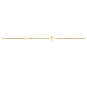 9ct Yellow Gold Silver Infused Belcher Cross And Heart Charm Bracelet 19cm