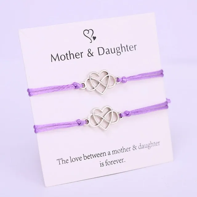 (A SET) Mother Daughter Infinity Heart Bracelets Adjustable Rope Bracelet Women Girl Fashion Jewelry Drop Shipping