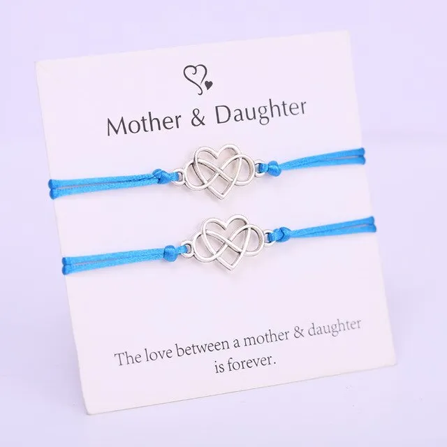(A SET) Mother Daughter Infinity Heart Bracelets Adjustable Rope Bracelet Women Girl Fashion Jewelry Drop Shipping