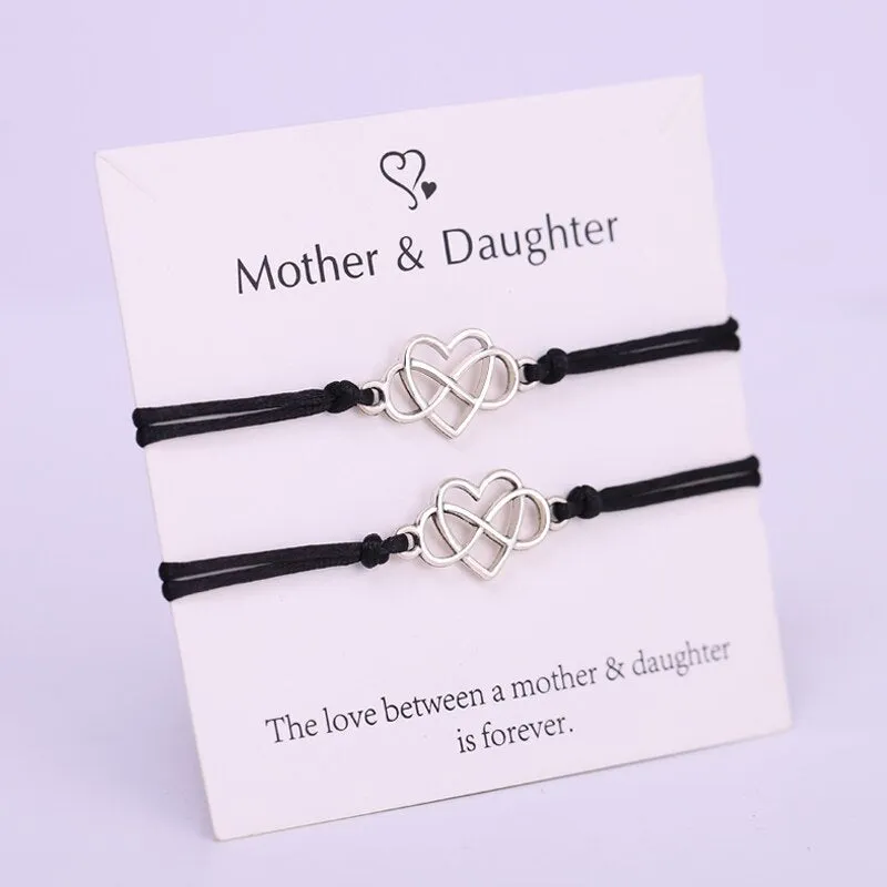 (A SET) Mother Daughter Infinity Heart Bracelets Adjustable Rope Bracelet Women Girl Fashion Jewelry Drop Shipping