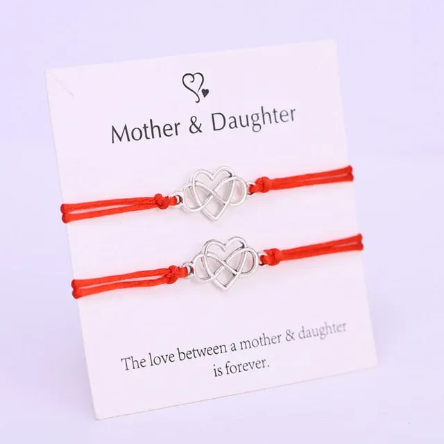 (A SET) Mother Daughter Infinity Heart Bracelets Adjustable Rope Bracelet Women Girl Fashion Jewelry Drop Shipping