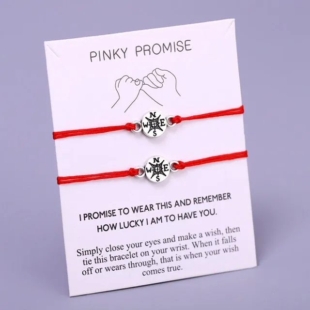 A Set-Pinky Promise Compass Bracelets Best Friends Mother Daughters Women Jewelry Christmas Gift Drop Shipping