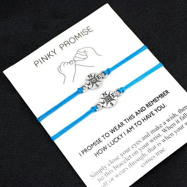 A Set-Pinky Promise Compass Bracelets Best Friends Mother Daughters Women Jewelry Christmas Gift Drop Shipping