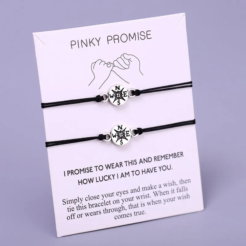 A Set-Pinky Promise Compass Bracelets Best Friends Mother Daughters Women Jewelry Christmas Gift Drop Shipping