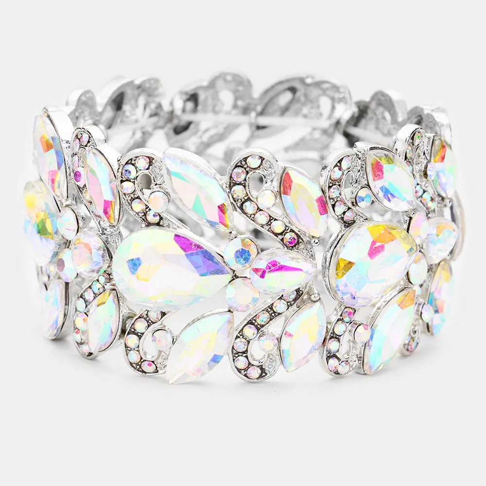AB Chunky Crystal Teardrop Pageant Stretch Bracelet  | Prom Bracelet |  455363