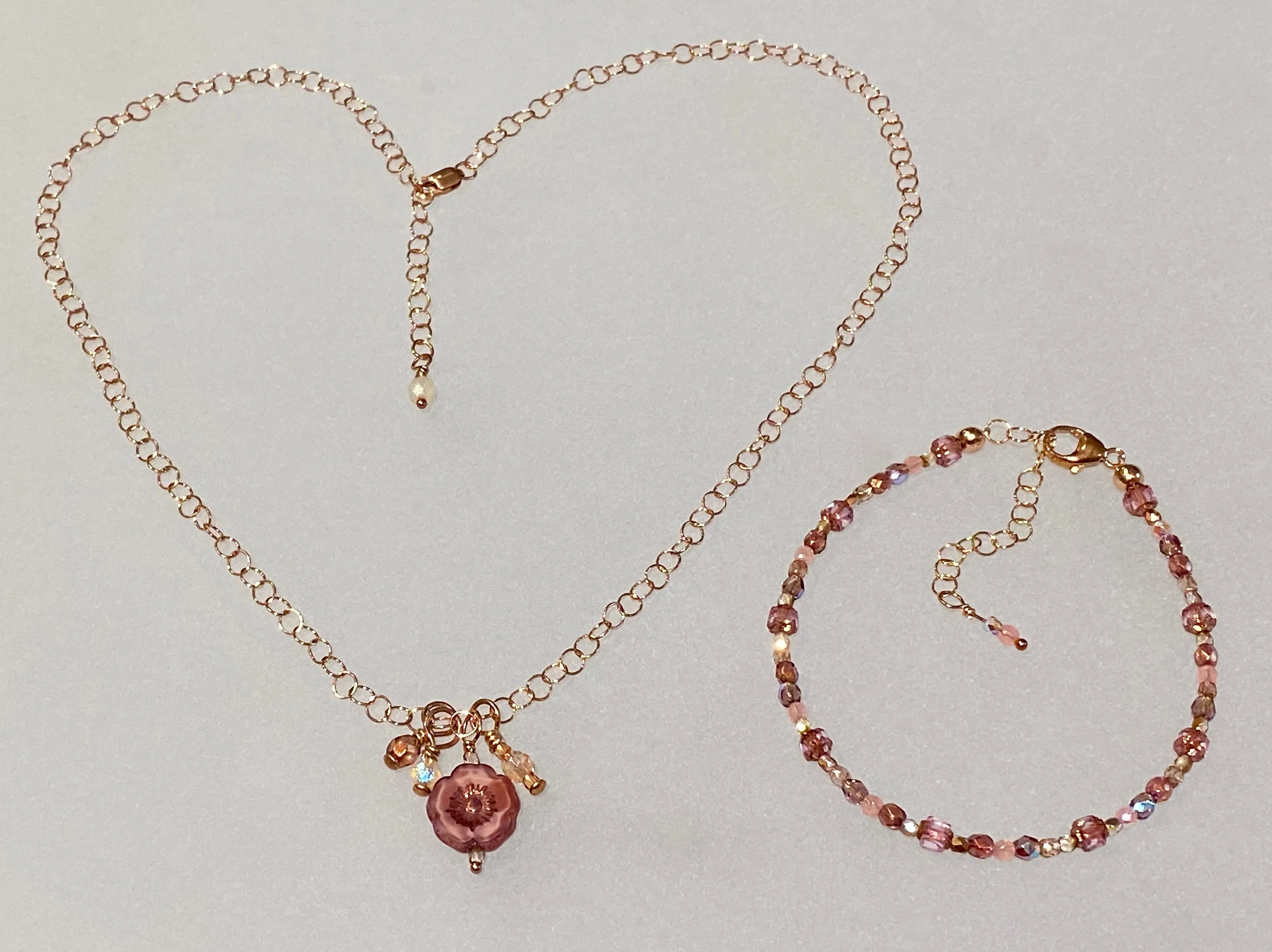 Adjustable "Burnished Rose" Brilliant Lights Glass Collection Strung Bracelet by Arpaia in 14/20 Rose Gold Filled with Czech Glass