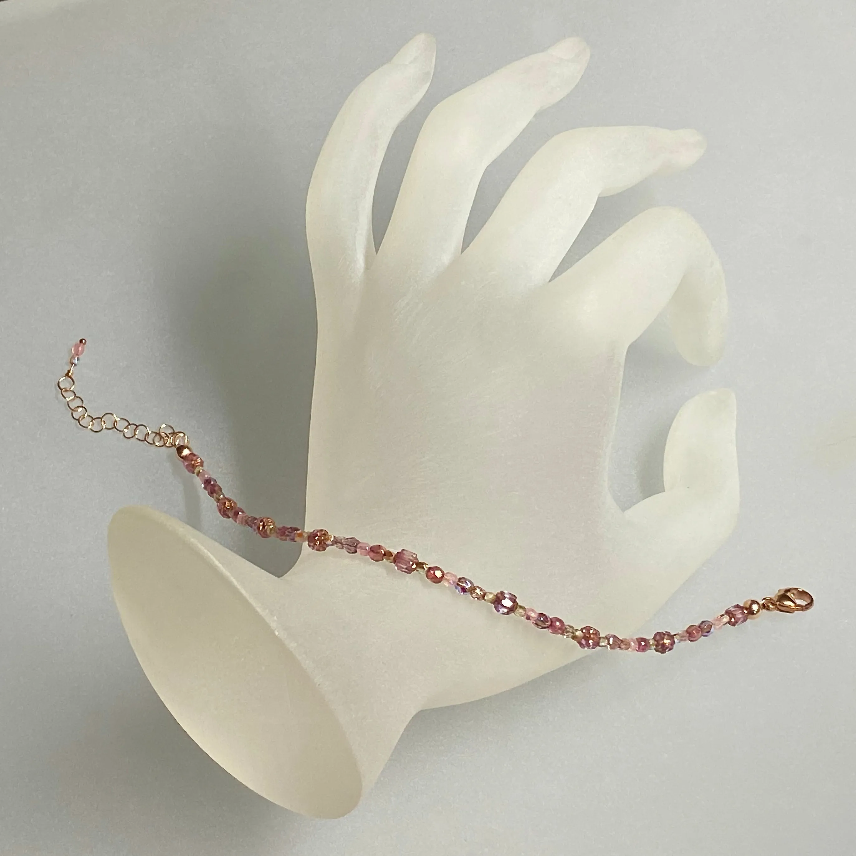 Adjustable "Burnished Rose" Brilliant Lights Glass Collection Strung Bracelet by Arpaia in 14/20 Rose Gold Filled with Czech Glass