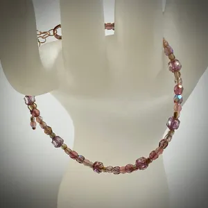 Adjustable "Burnished Rose" Brilliant Lights Glass Collection Strung Bracelet by Arpaia in 14/20 Rose Gold Filled with Czech Glass