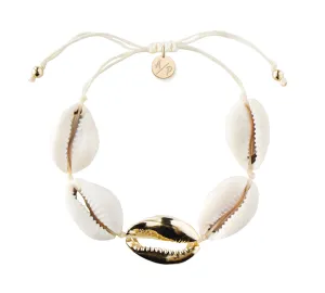 Adriana Pappas - Brass - 14K Gold Plated - Metallic - Ivory Cord Shell Bracelet - Adjustable