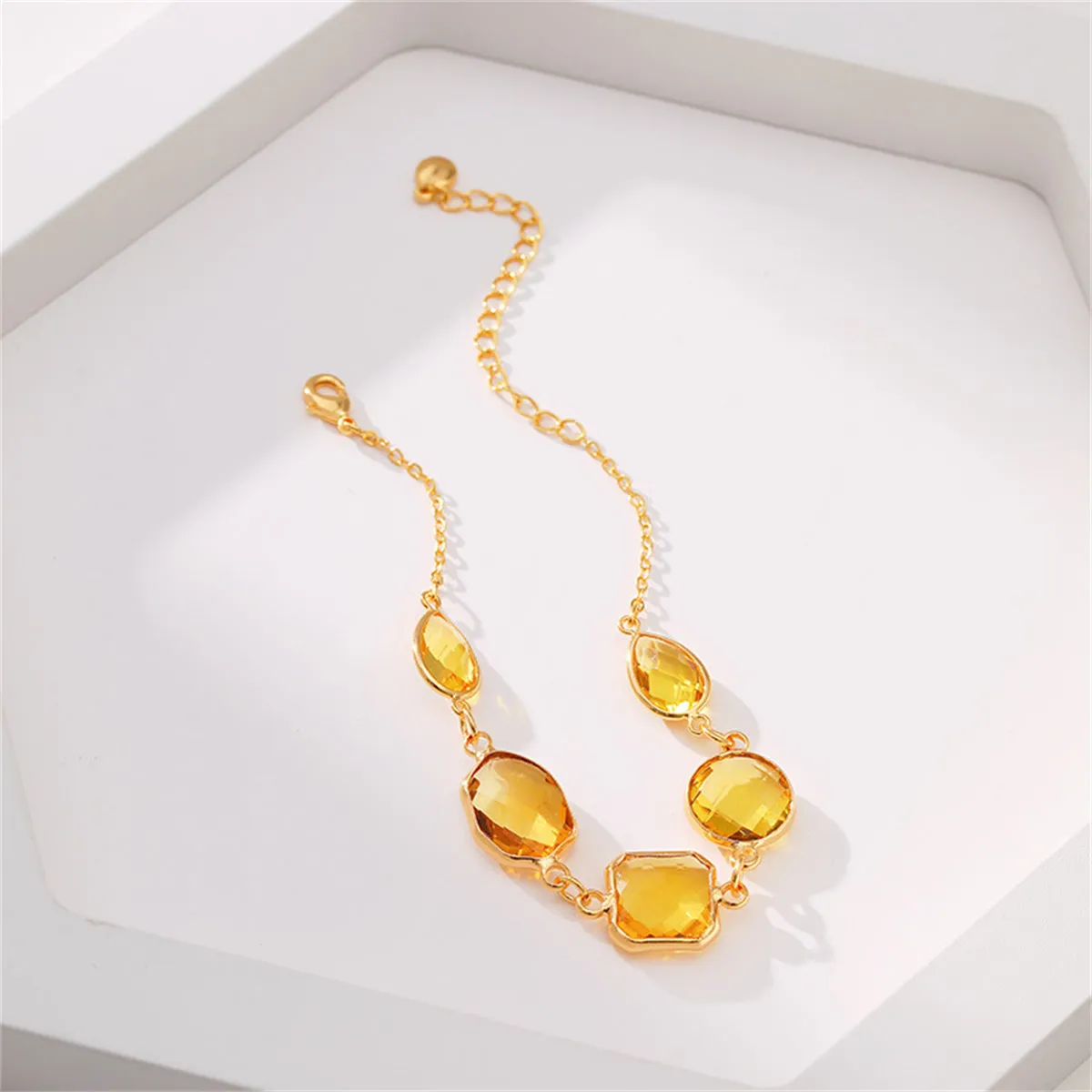 Amber Crystal & 18K Gold-Plated Geometric Station Bracelet