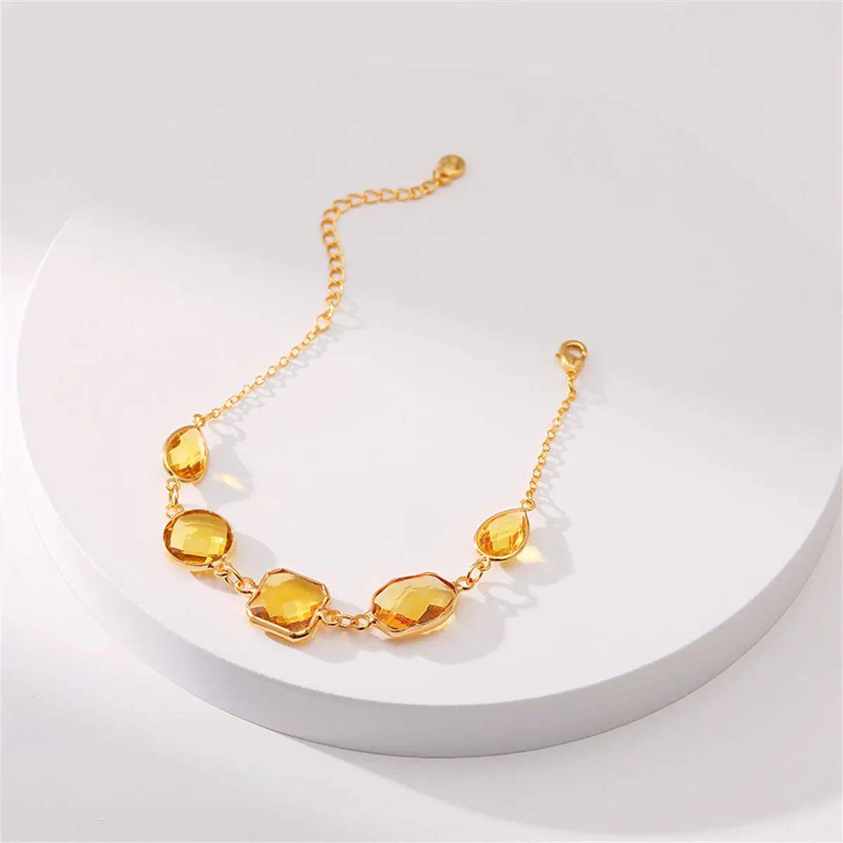 Amber Crystal & 18K Gold-Plated Geometric Station Bracelet
