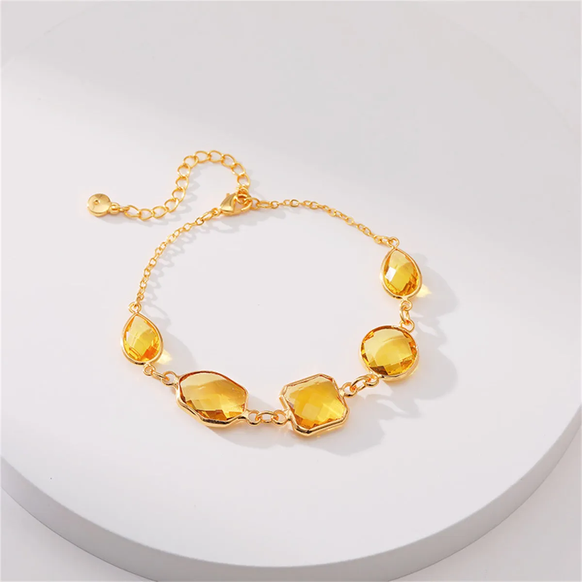 Amber Crystal & 18K Gold-Plated Geometric Station Bracelet