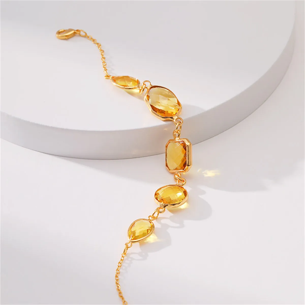 Amber Crystal & 18K Gold-Plated Geometric Station Bracelet