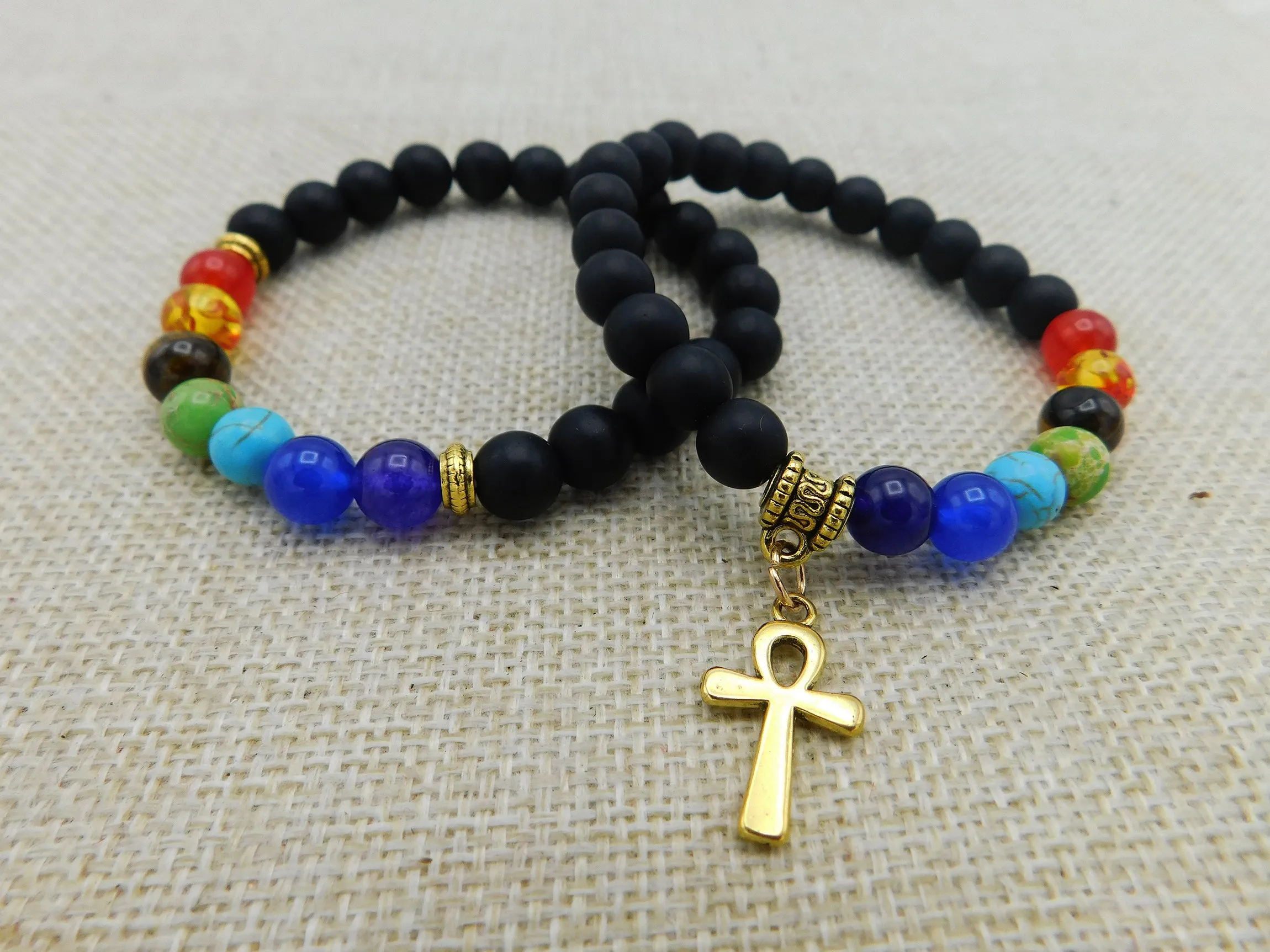 Ankh Bracelet Beaded Black Jewelry Colorful 2 Piece