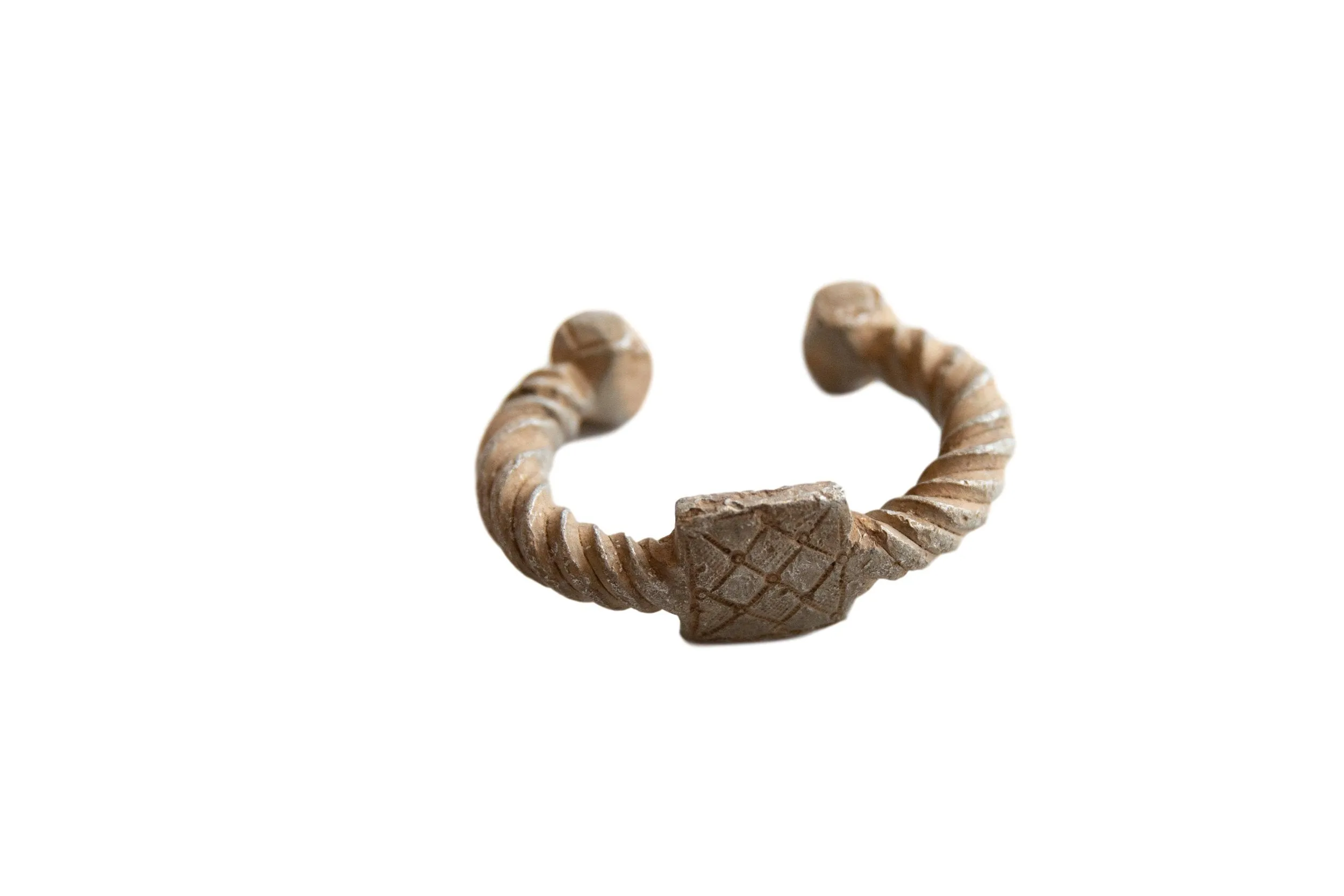 Antique African Aluminum Twisted Design with Geometric Detailing Cuff Bracelet