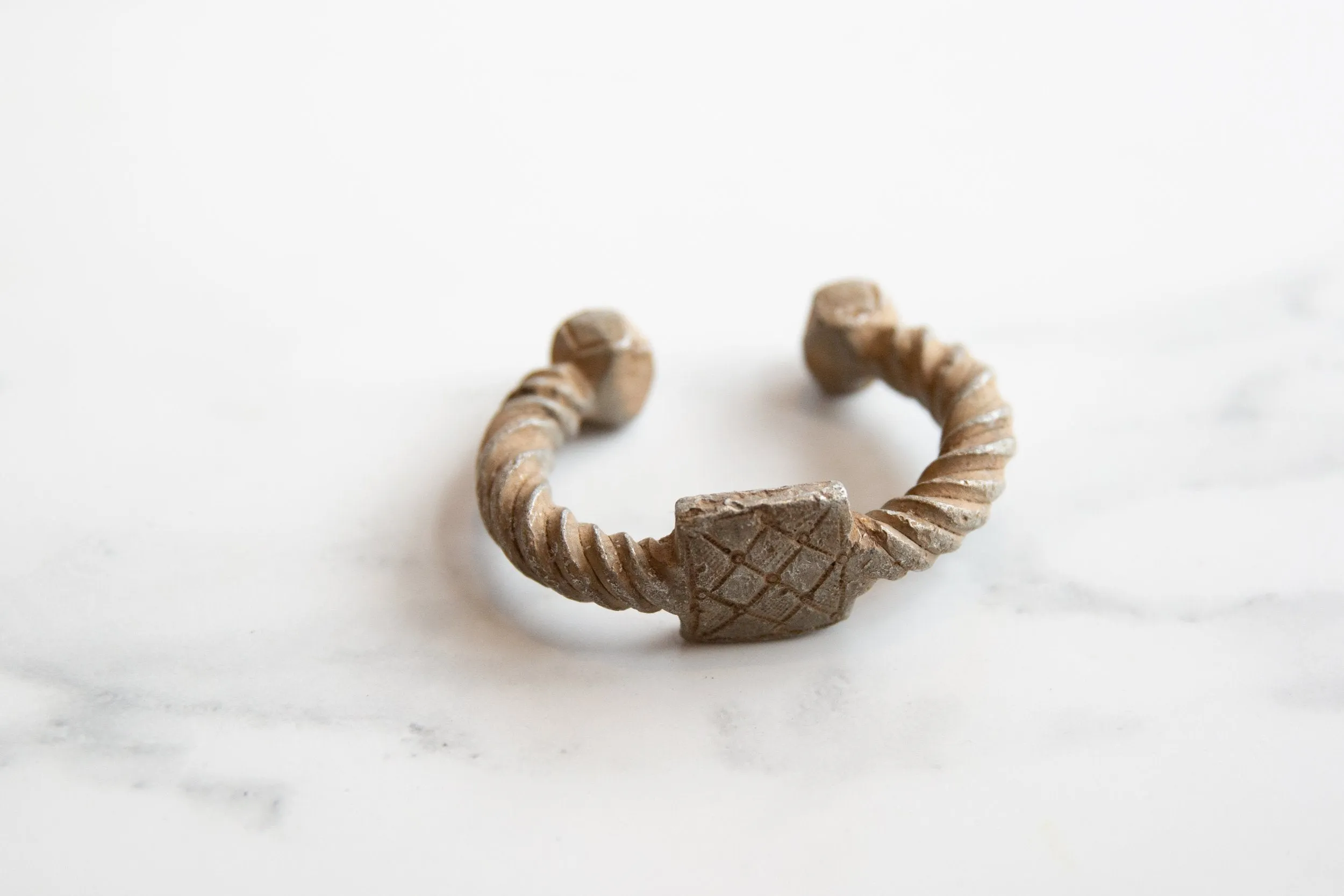 Antique African Aluminum Twisted Design with Geometric Detailing Cuff Bracelet