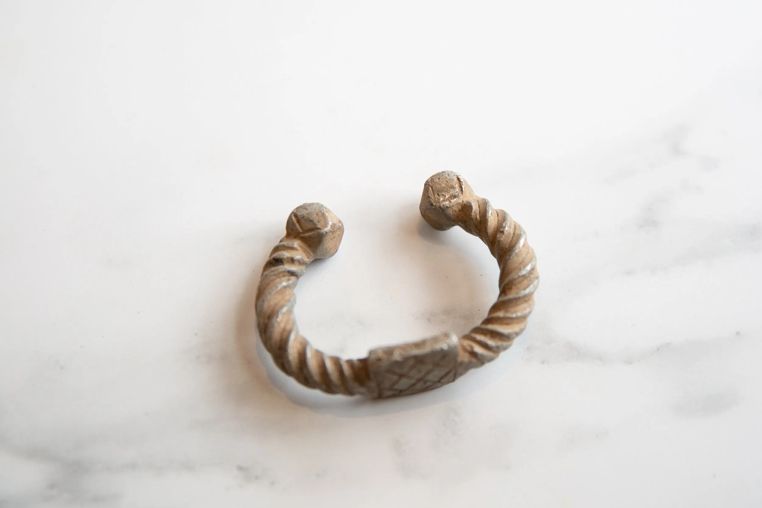 Antique African Aluminum Twisted Design with Geometric Detailing Cuff Bracelet