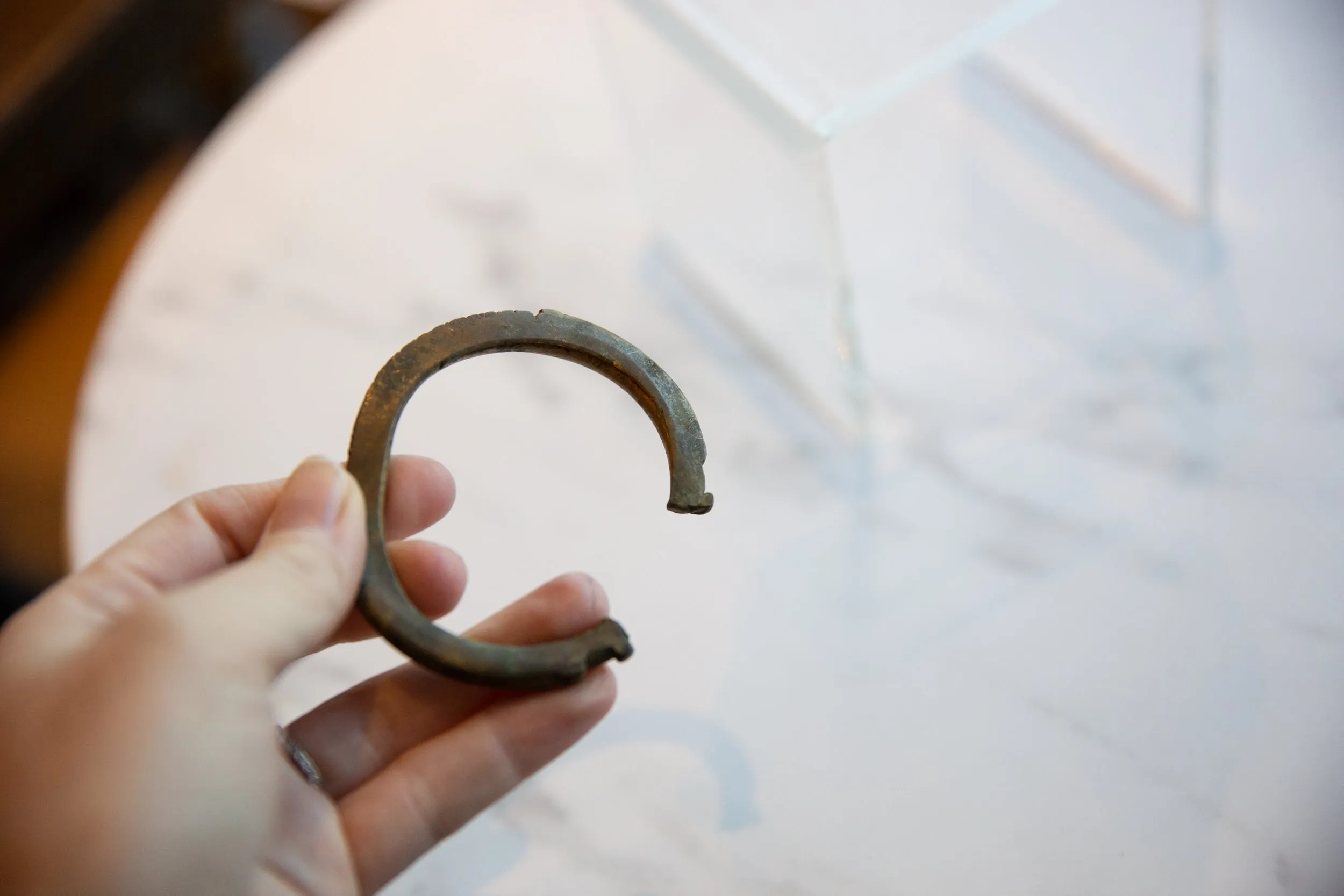 Antique African Bronze Cuff Bracelet with Geometric Detailing