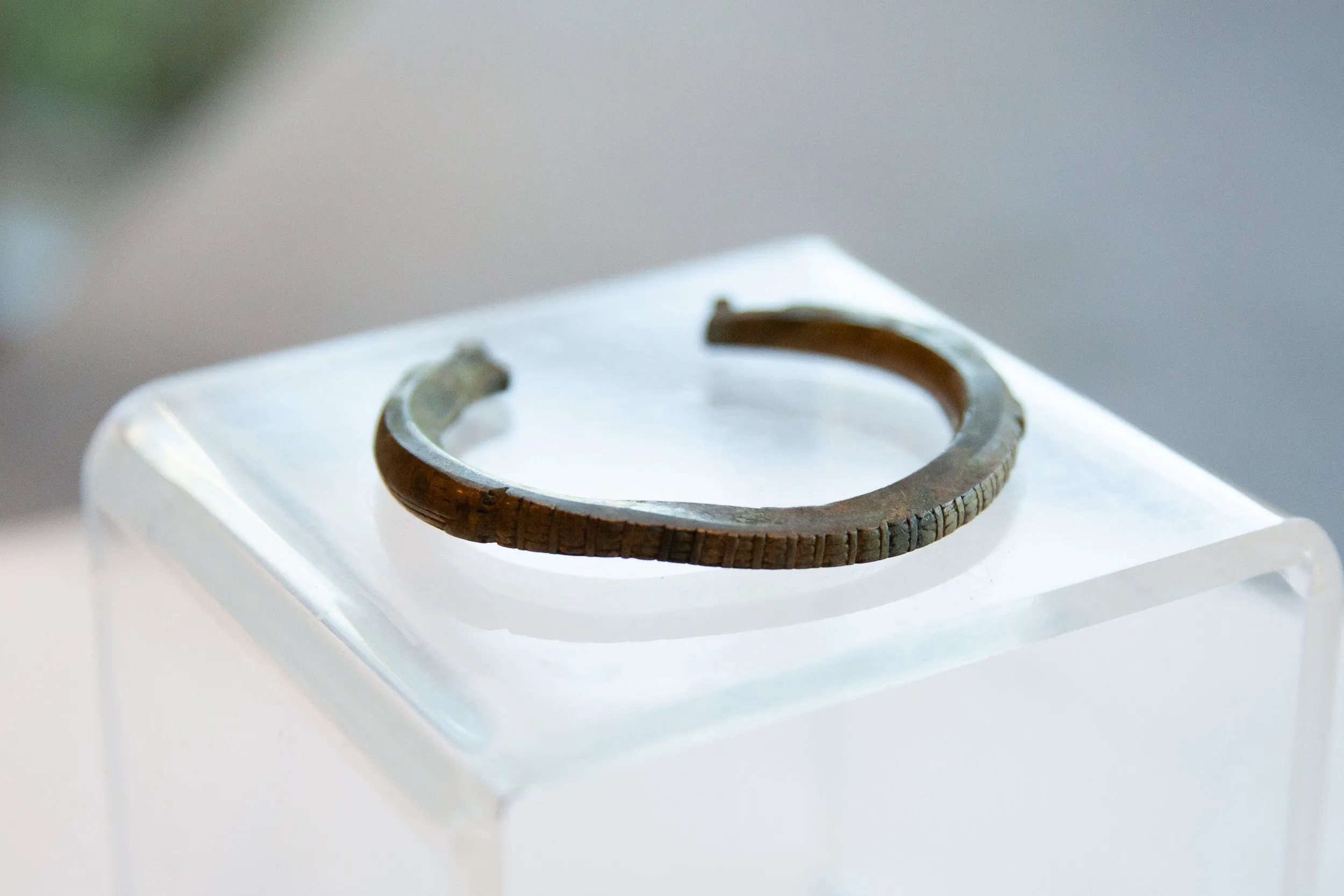 Antique African Bronze Cuff Bracelet with Geometric Detailing