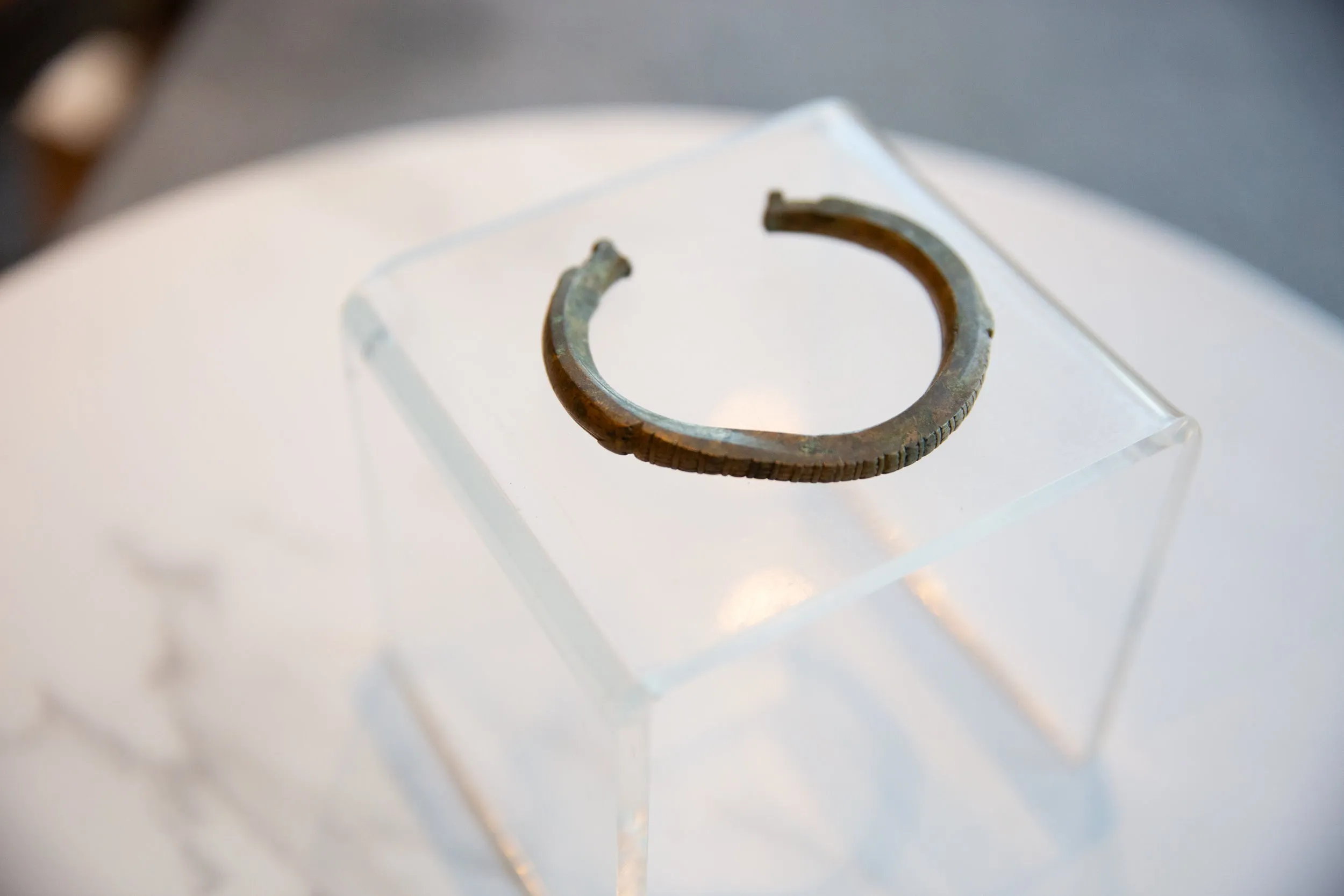 Antique African Bronze Cuff Bracelet with Geometric Detailing