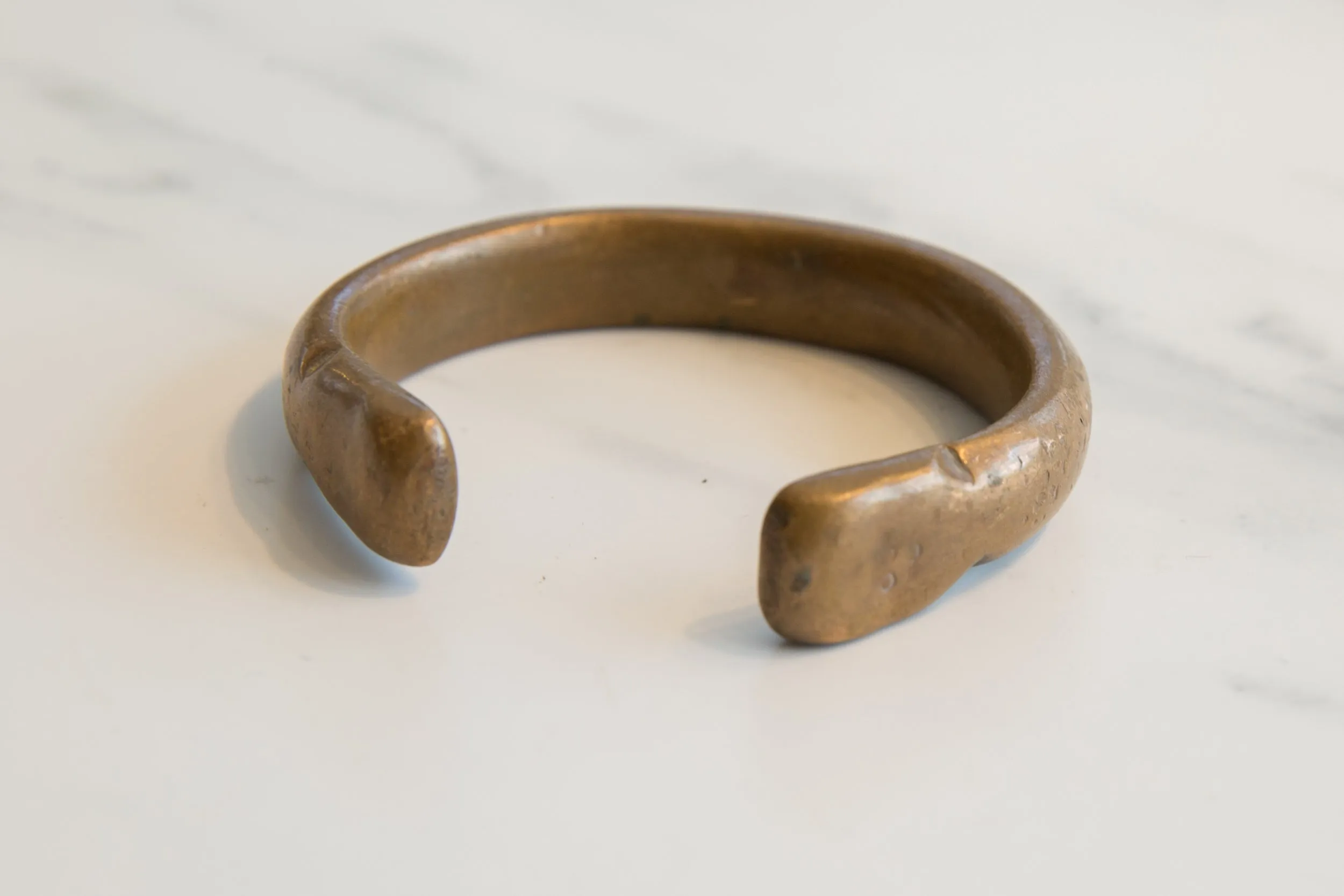 Antique African Bronze Snake Cuff Bracelet