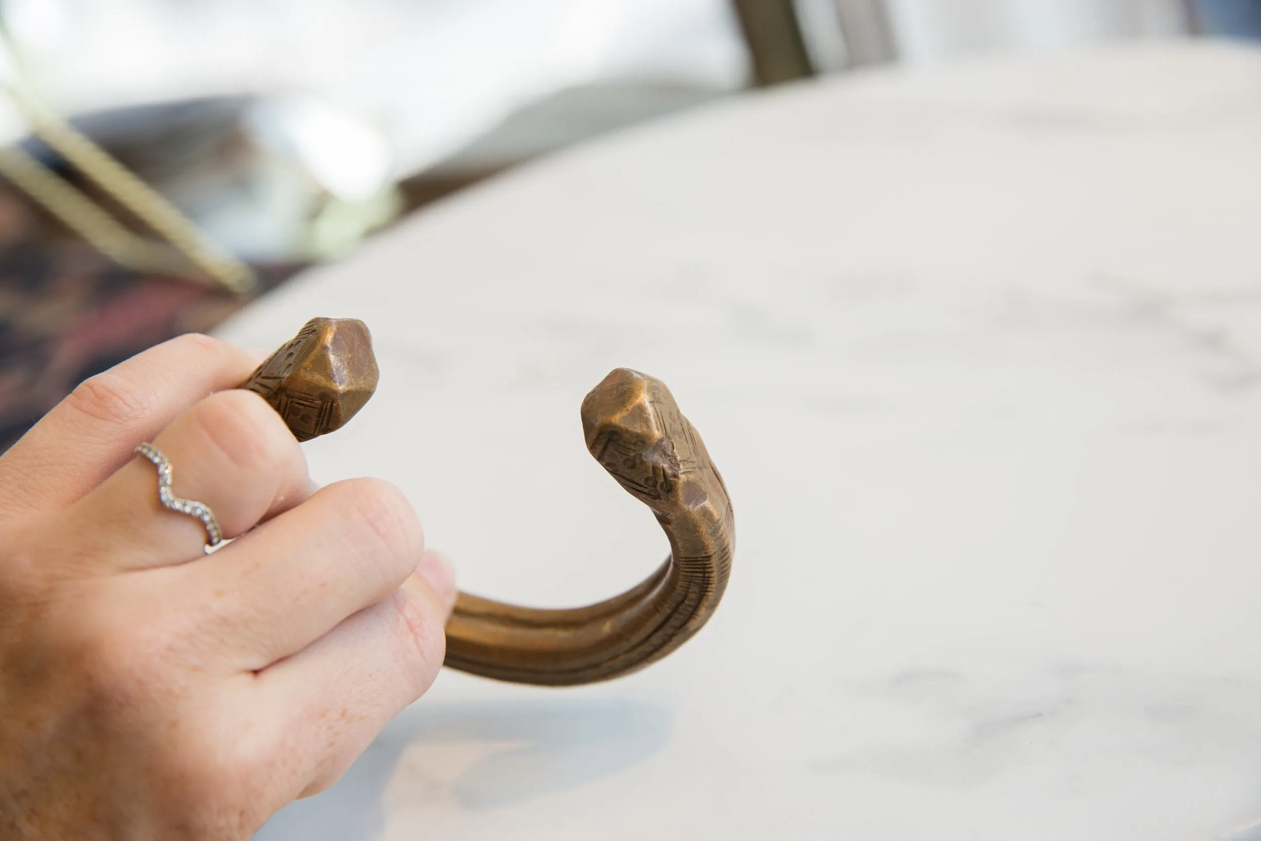 Antique African Copper and Bronze Snake Cuff Bracelet