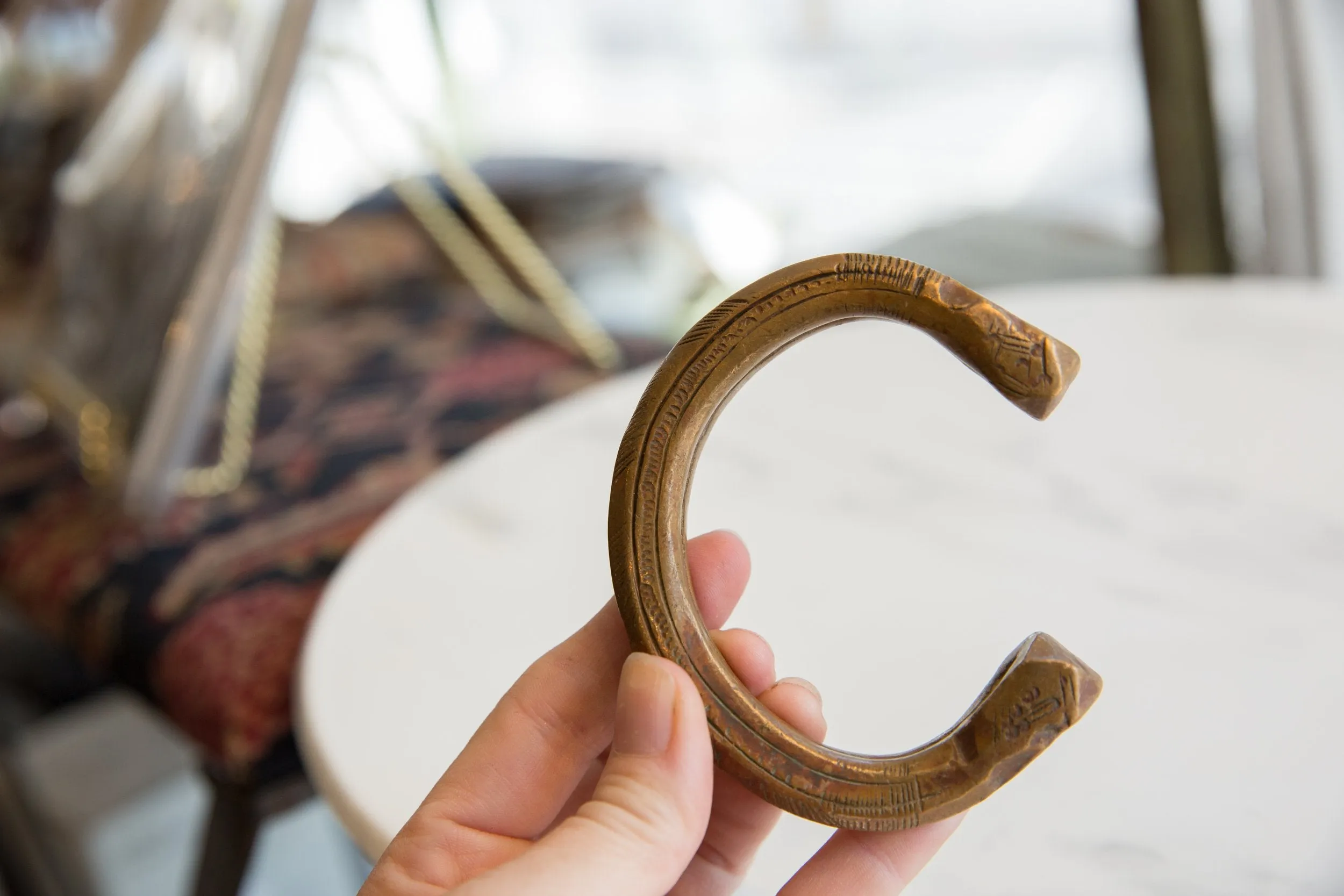 Antique African Copper and Bronze Snake Cuff Bracelet