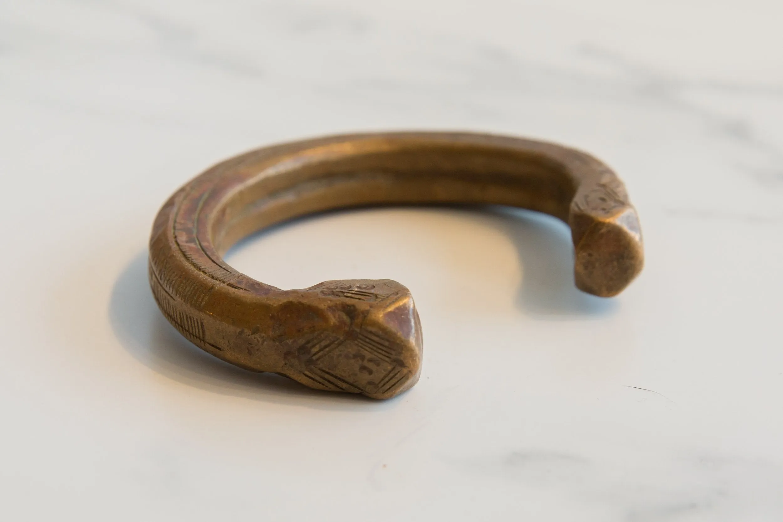 Antique African Copper and Bronze Snake Cuff Bracelet