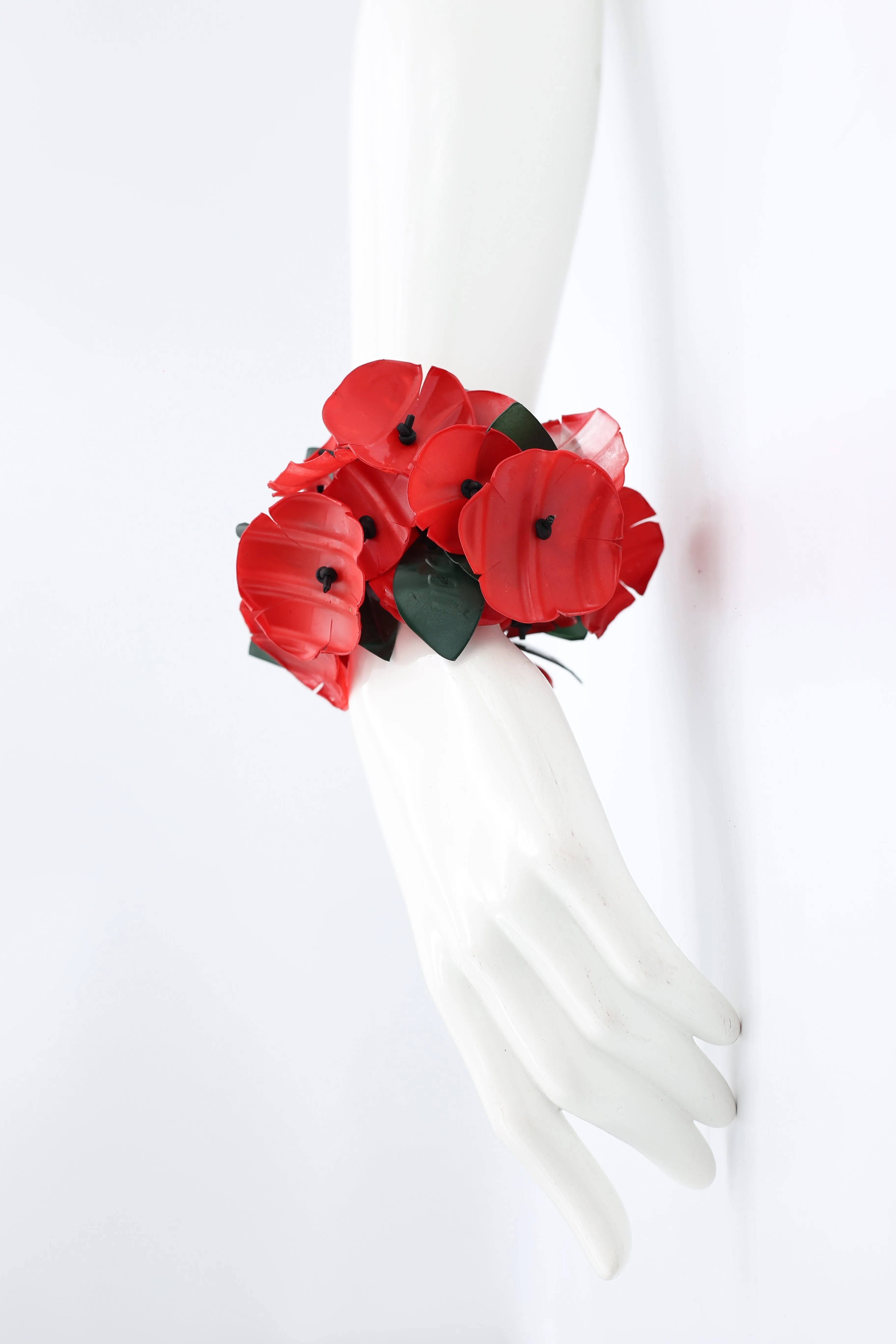 Aqua Poppy with Green Leaf Bracelets