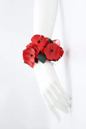 Aqua Poppy with Green Leaf Bracelets