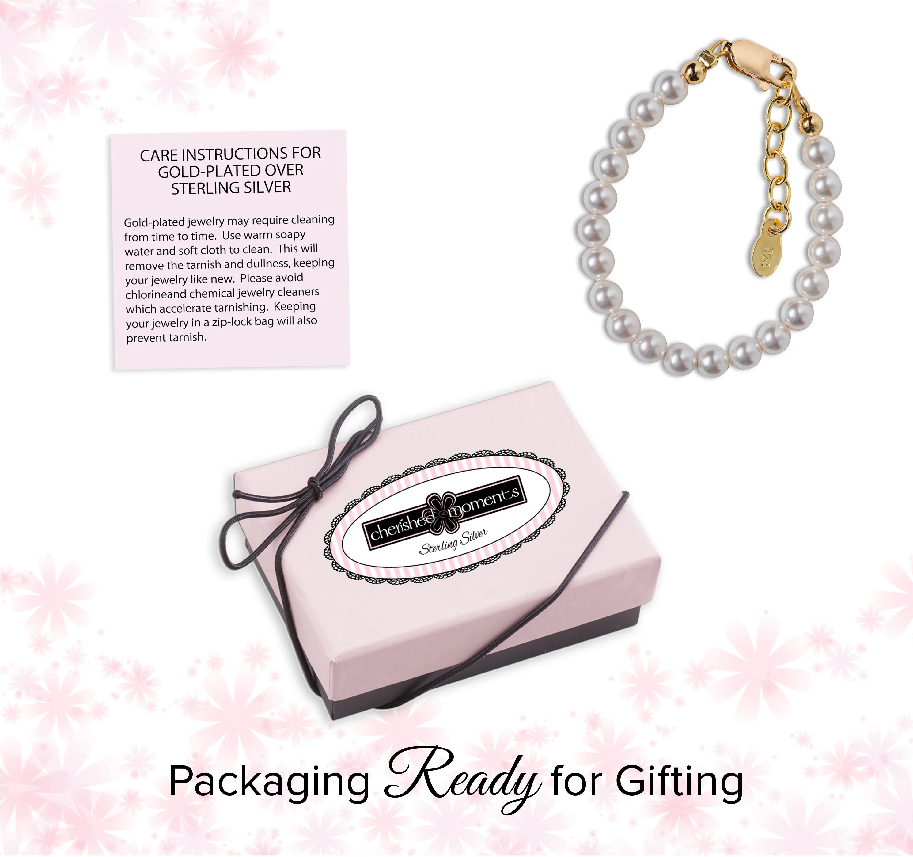 Audrey-14K Gold-Plated Pearl Bracelet with Simulated Pearls for Babies, Toddlers and Little Girls